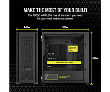 Corsair 7000D Airflow Tempered Glass Black ,Tool-free, no PSU, 3X 140mm FAN , USB3.0, Audio & speaker